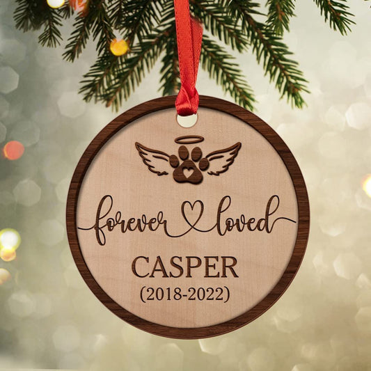 Personalized Wood Cat Memorial Forever Loved Ornament Style
