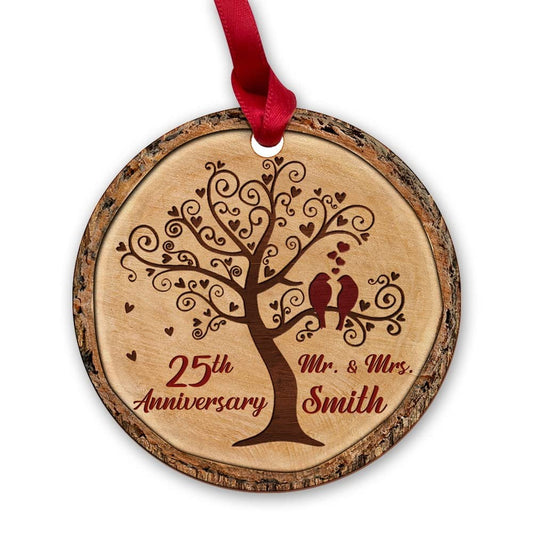 Personalized Wood Couple Anniversary Ornament Drawing Style