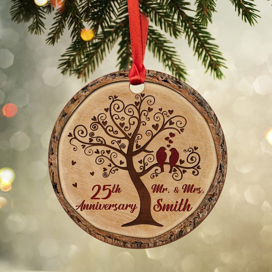 Personalized Wood Couple Anniversary Ornament Drawing Style