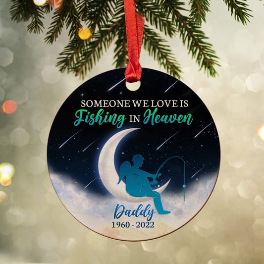 Personalized Wood Dad Memorial Ornament Fishing In Heaven