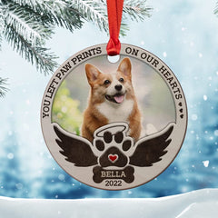 Personalized Wood Dog Memorial Ornament Paw On Our Hearts