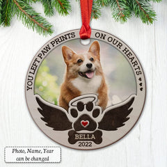 Personalized Wood Dog Memorial Ornament Paw On Our Hearts