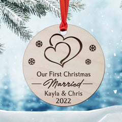 Personalized Wood First Christmas Married Ornament