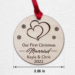 Personalized Wood First Christmas Married Ornament