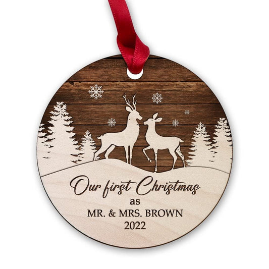 Personalized Wood First Christmas Ornament Couple