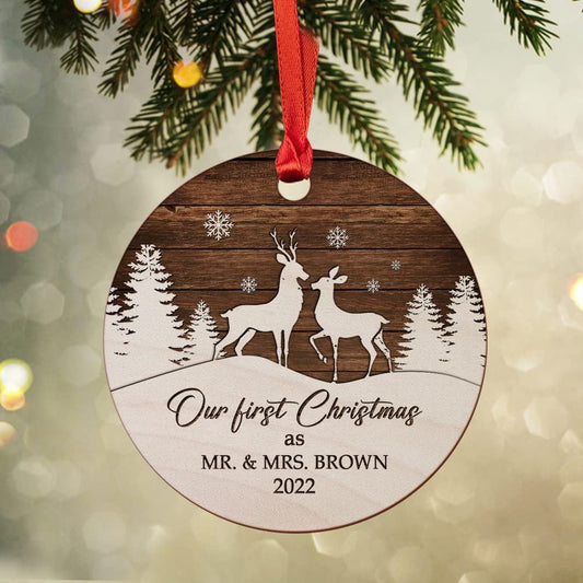 Personalized Wood First Christmas Ornament Couple