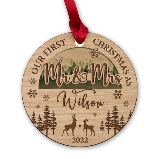 Personalized Wood First Xmas Ornament Couple Together
