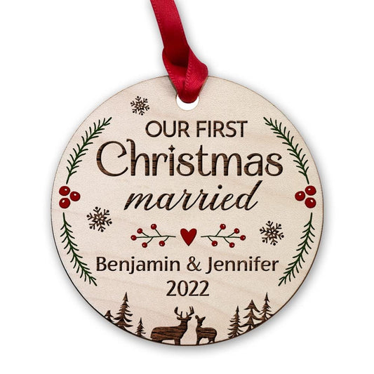Personalized Wood First Xmas Ornament Married Couple