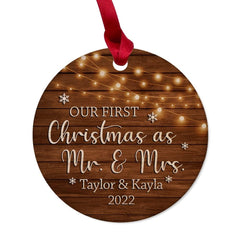 Personalized Wood Ornament First Xmas As Mr & Mrs Gift