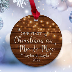 Personalized Wood Ornament First Xmas As Mr & Mrs Gift