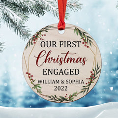 Personalized Wood Ornament First Xmas Engaged