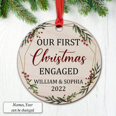 Personalized Wood Ornament First Xmas Engaged
