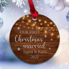 Personalized Wood Ornament First Xmas Just Married