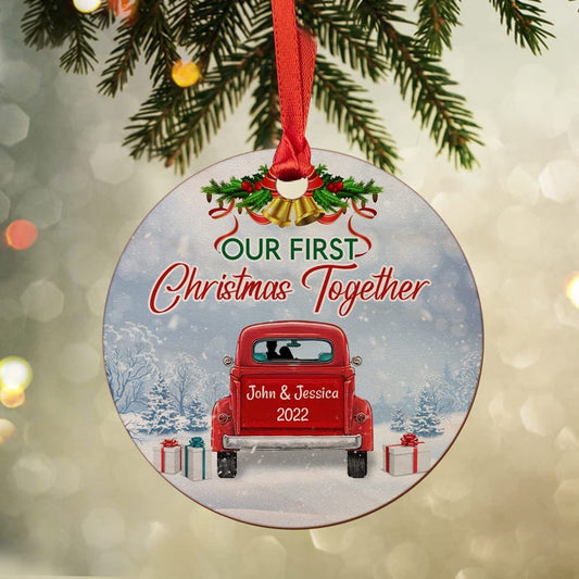 Personalized Wood Ornament First Xmas Together Red Truck