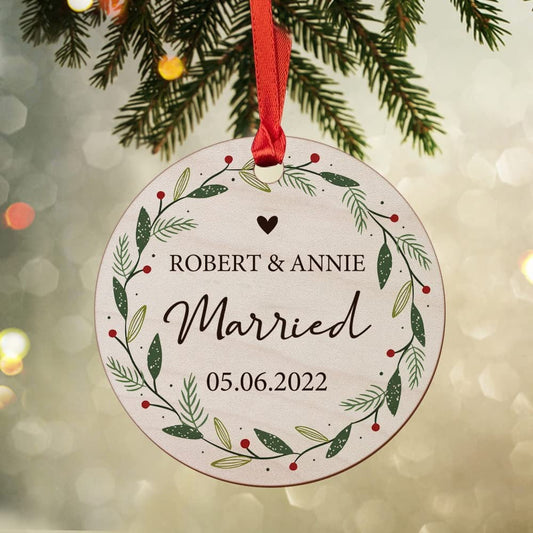 Personalized Wood Ornament Married Couple Christmas Gift