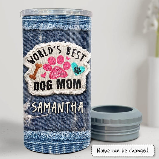 Personalized World's Best Dog Mom Can Cooler Jean Style For Dogs Lover