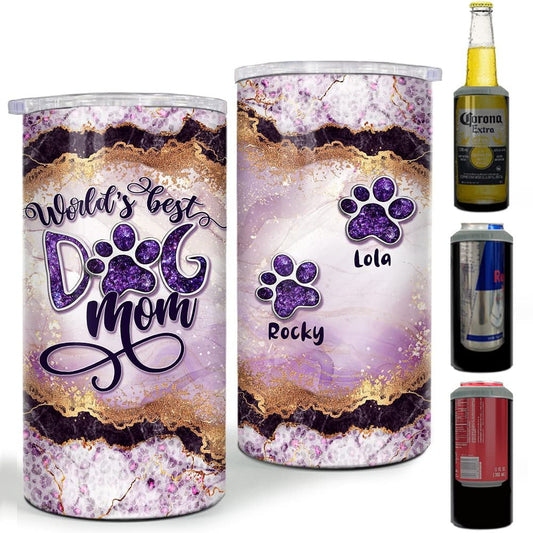Personalized World's Best Dog Mom Can Cooler Marble Drawing Style