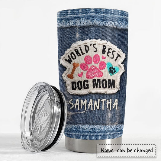 Personalized World's Best Dog Mom Tumbler Jean Style For Lover Animal