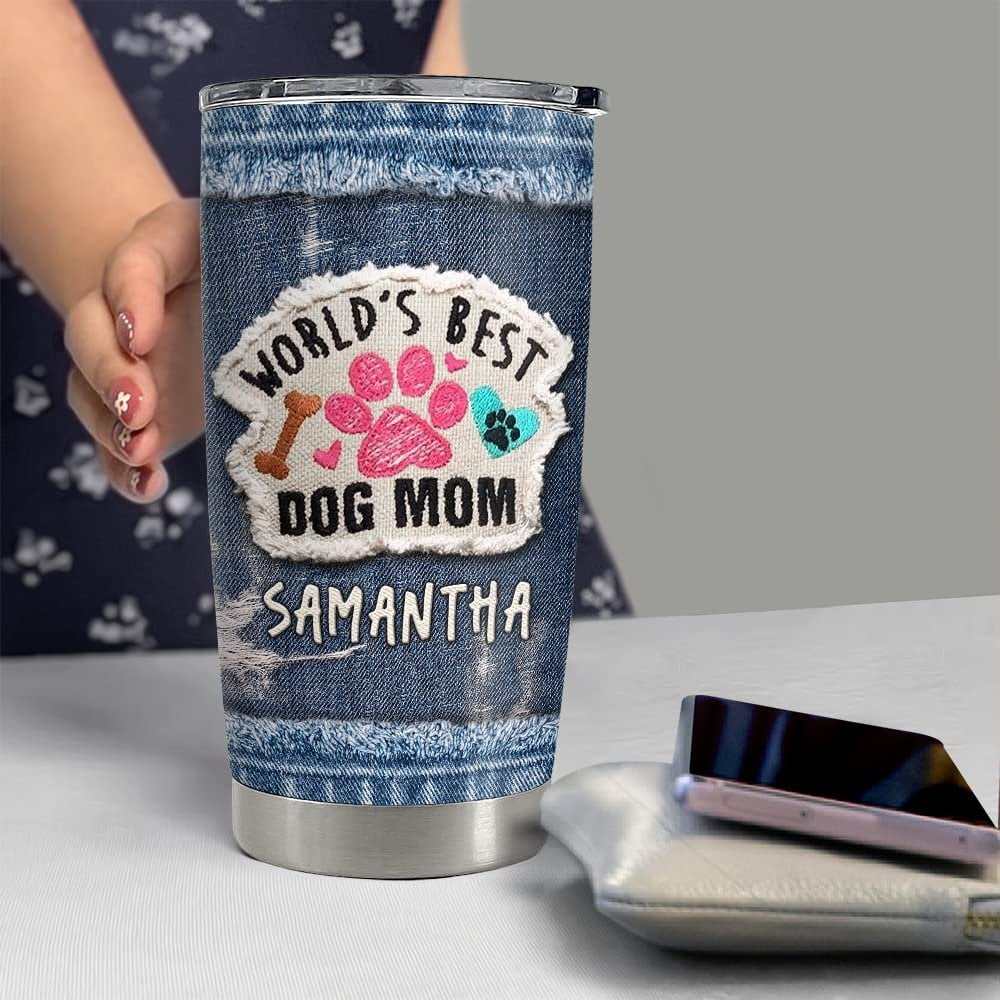 Personalized World's Best Dog Mom Tumbler Jean Style For Lover Animal