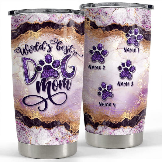 Personalized World's Best Dog Mom Tumbler Marble Style Lover Animal