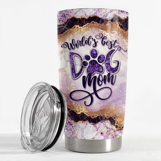 Personalized World's Best Dog Mom Tumbler Marble Style Lover Animal