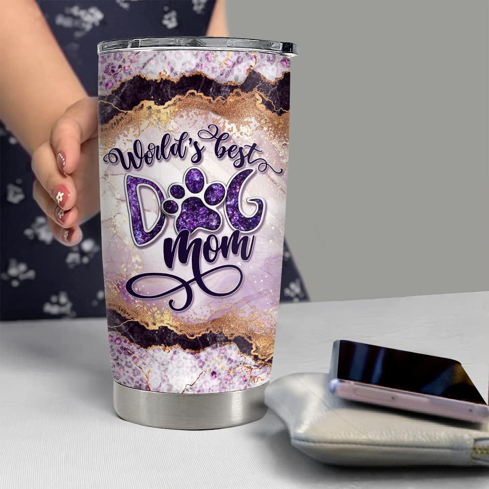 Personalized World's Best Dog Mom Tumbler Marble Style Lover Animal