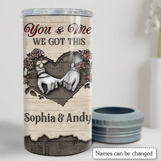 Personalized You & Me We Got This Can Cooler Wood Drawing For Couple